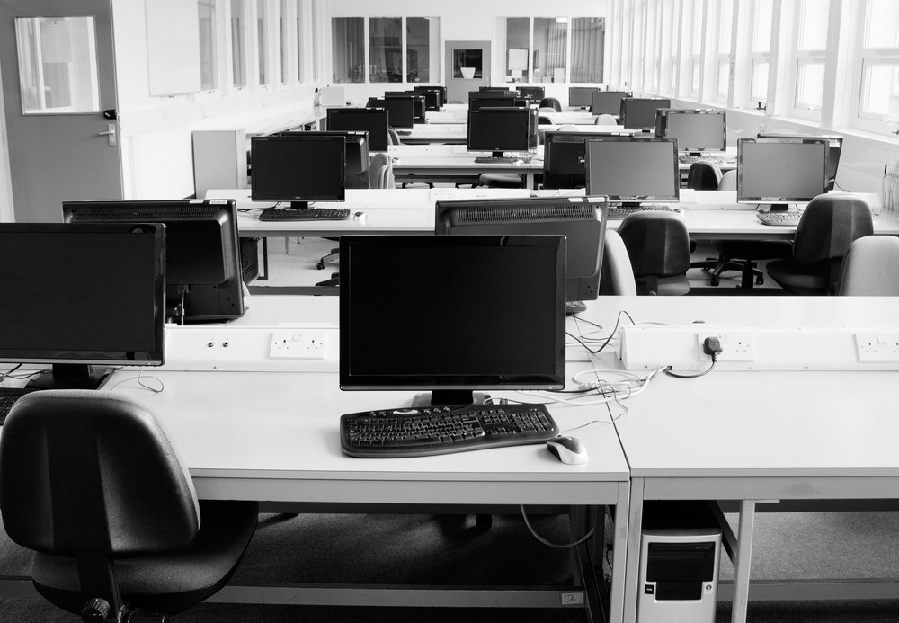 Large depth of focus. Computer room in a University.